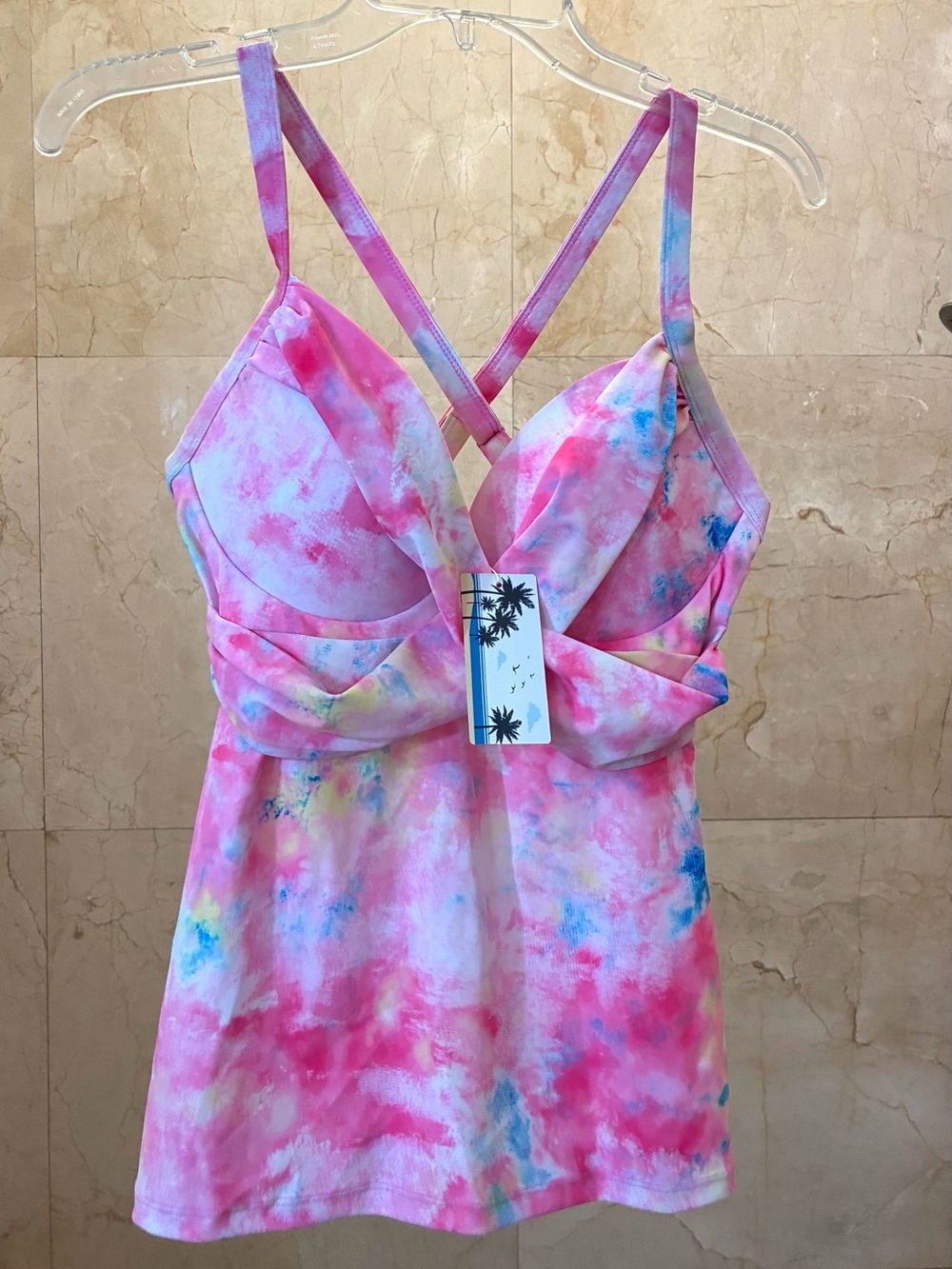 NWT Tie-Dye Pink Ruched One-Piece Swim Top